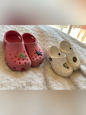 2 Pairs of Kids Slip-On Crocs in Pink and White